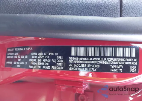 2018 Jeep Renegade Altitude 4X4 from USA, damaged, VIN ZACCJBBB1JPH30838